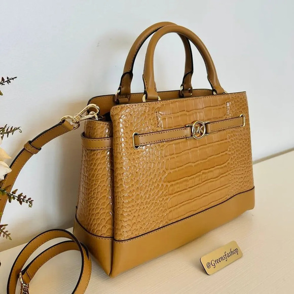 Michael Kors Reed Large Leather Belted Satchel  Handbag Deer MK - Picture 3 of 9